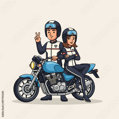 Young man riding a red scooter on the road cartoon illustration