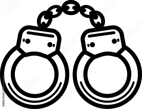 Black and white line art of police handcuffs for law and justice concept. Vector illustration.