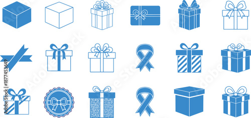 Blue gift box icons collection for holiday and celebration design