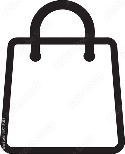 A simple outline drawing of a shopping bag, perfect for illustrating purchases, commerce, or retail concepts. 
