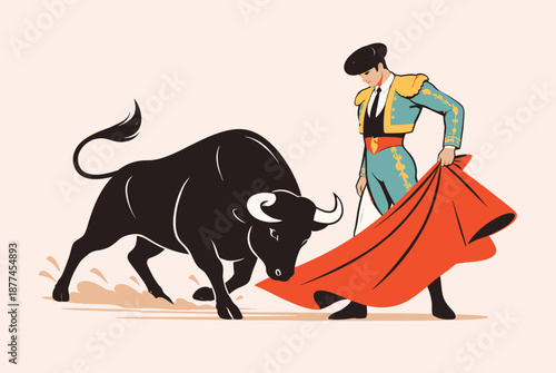 061-15-Matador with a bull, representing spanish culture, bravery, and tradition