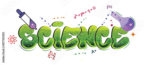 Science Typography Logo Design - Science Lab Calligraphy Text with Chemistry Chemical Education Vector Illustration