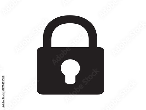 A secure lock closed icon with an elegant and strong black silhouette illustration