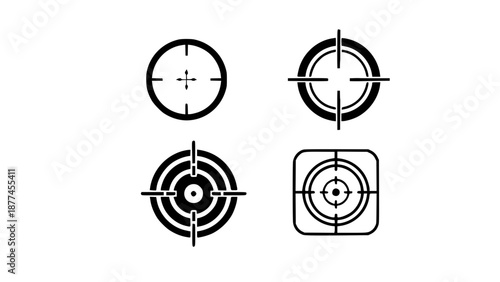 Collection Of Minimalist Black Silhouette Icons Representing Various Target Designs Crosshairs And Precision Aiming Sights