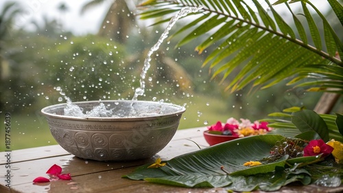 songkran festival greeting bowl with splashing water