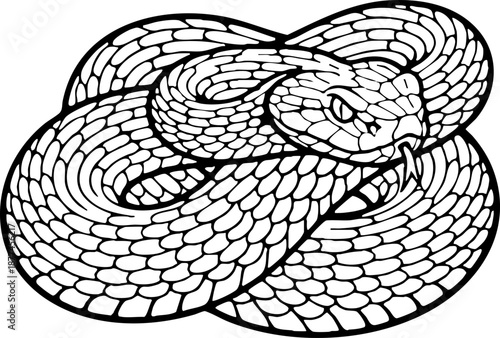 Coiled Viper Snake Head Detailed Line Art Illustration Graphic