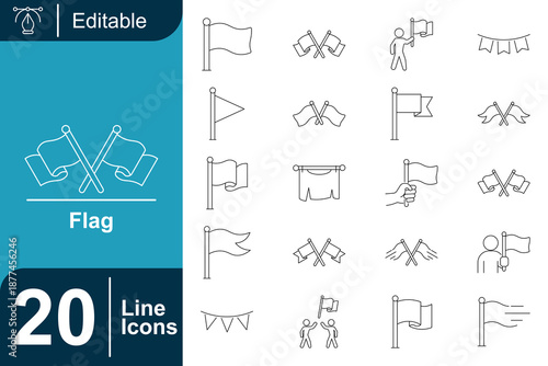 Set of Line Icon Flags and Banners