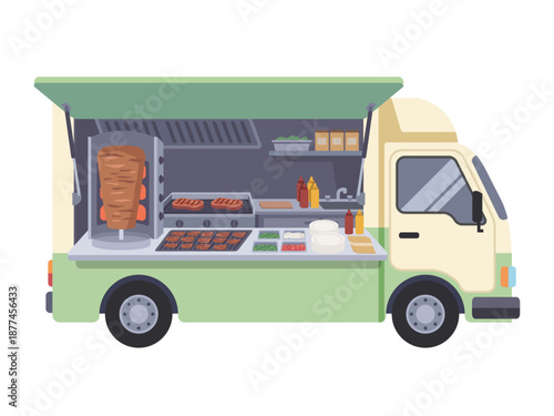 ケバブと焼き肉を販売するフードトラック