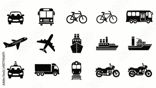 Black and white of various transportation vehicles background