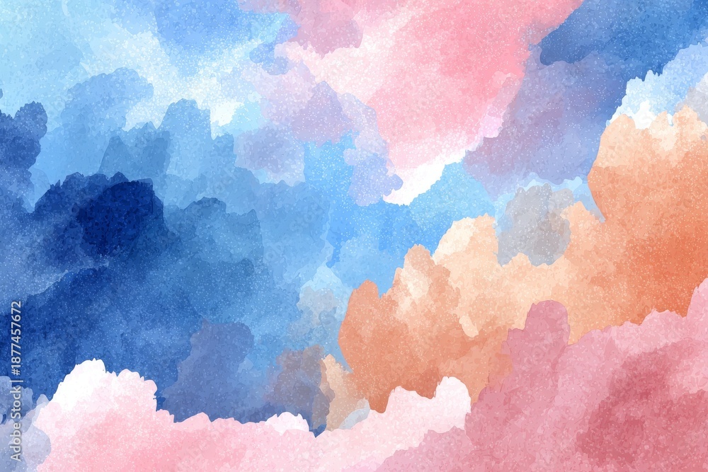 Fototapeta premium A gentle watercolor abstract backdrop with pastel pink and blue tones merging