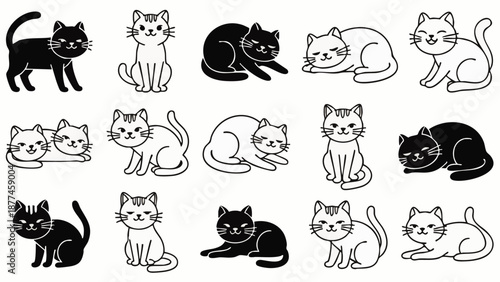 Black and white cartoon cats in various poses and expressions black cats white cats 1 animals