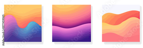 Abstract colorful gradient wave backgrounds set with smooth fluid shapes and vibrant pastel color transitions for creative design templates and social media posts