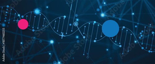 Futuristic molecules structure DNA strands, connected neural web