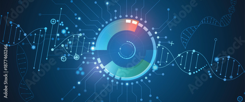 Futuristic molecules structure DNA strands, connected neural web