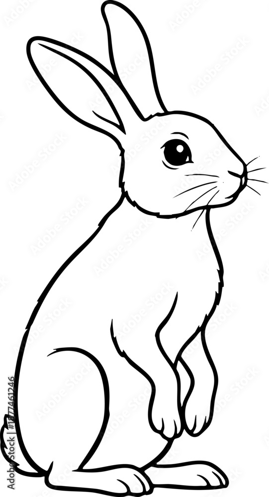 Fototapeta premium Cute Rabbit Standing Up Outline Sketch Drawing