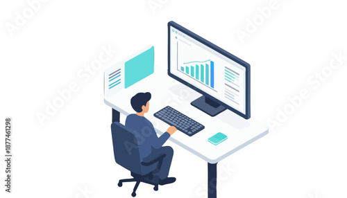 Programmer Working at Desk Vector Illustration