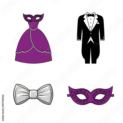 Formal Attire and Masquerade Masks for Event.