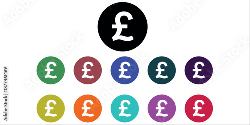 Vibrant Pound Sterling icons in various colors for finance and business use vector.