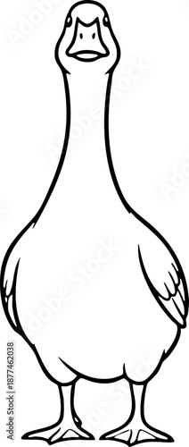 Cute Cartoon Goose Standing Up Front View Line Art Drawing