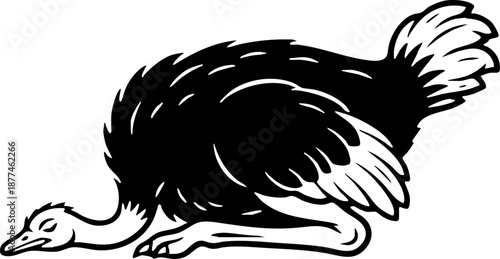 Stylized Ostrich Head in Sand Black and White Graphic