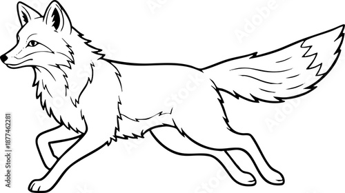 Running Wild Fox Black Line Drawing Isolated Illustration