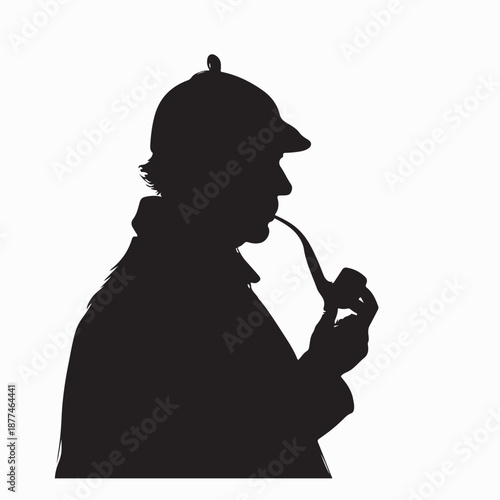 Sherlock Holmes Silhouette Vector Isolated on White Background
