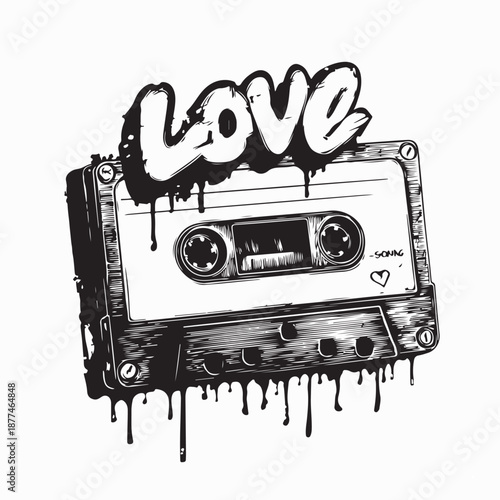 Audio cassette tape with label tag love song image vector