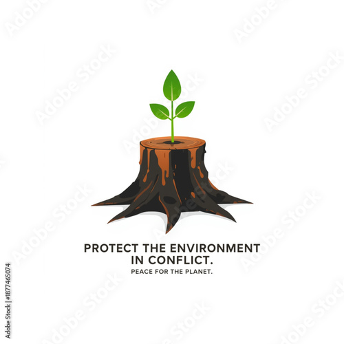 Protecting environment with new life growing from tree stump