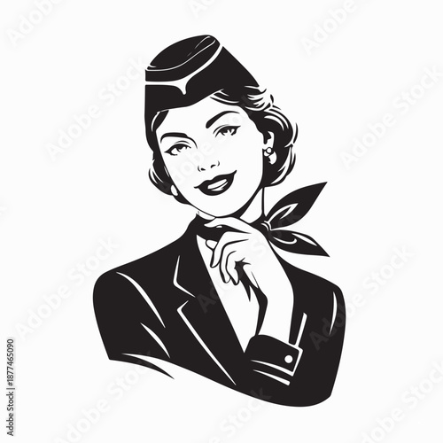 Elegant Female Flight Attendant in Classic Uniform Design for Travel and Aviation Themes