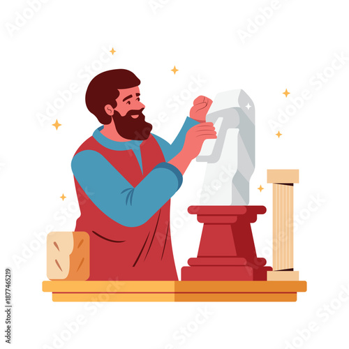 Sculptor making statuette Vector Illustration EPS 10 File 