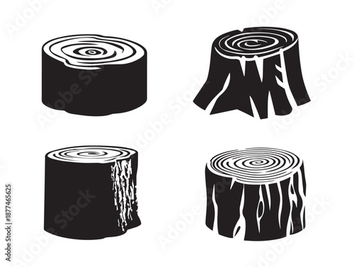 Beautiful Timber Log Icons Featuring Simple Nature Design  