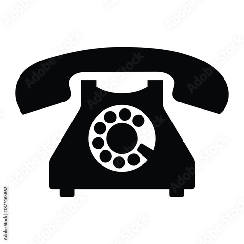 Classic rotary phone in monochrome isolated on white background