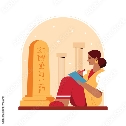 woman studying ancient Egyptian civilization,  Vector Illustration EPS 10 File 