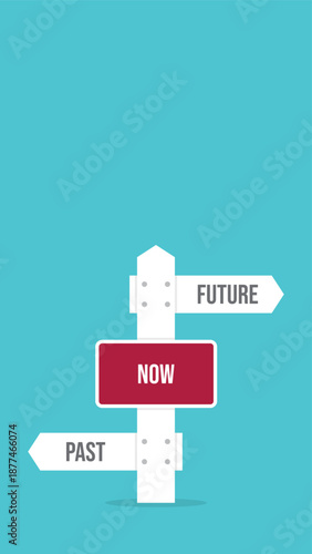 Past now future signpost. Choice concept. Different way or alternative. Vector illustration