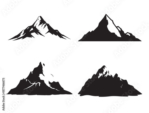 A beautiful set of four simple mountain peak silhouette vector icons