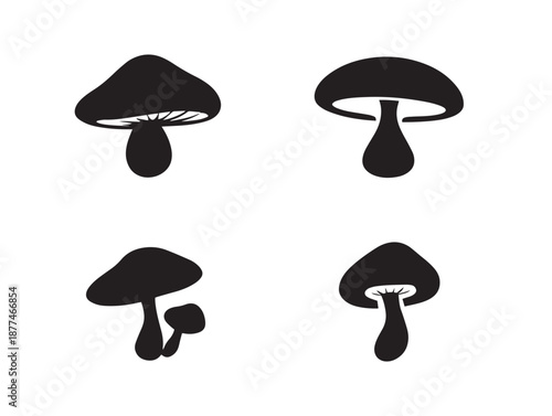 A stunning set of four detailed black single mushroom silhouette icons