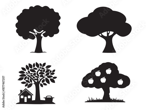 A gorgeous collection of four simple black planted orchard row graphics