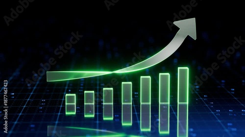 Stock market. Price increase. Rising chart. Financial chart shows price and goes up. Growth of indicators. Growing chart concept. Growth of cryptocurrency, stock or currency. Up chart.