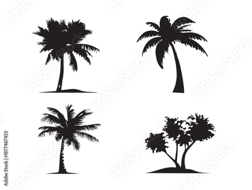 A stunning set of four simple palm tree silhouette vector icons