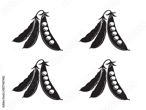 A gorgeous collection of four elegant solid black pea pod icon graphics