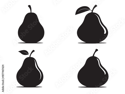 A nice set of four elegant black pear fruit silhouette vector icons