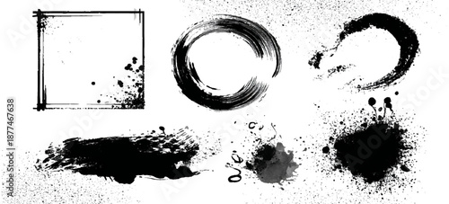 Hand painted black ink grunge brushstroke set background. creative grunge brush strokes splatter stains texture and overlay vector collection.