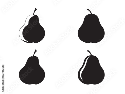A beautiful collection of four simple solid black fresh pear illustrations