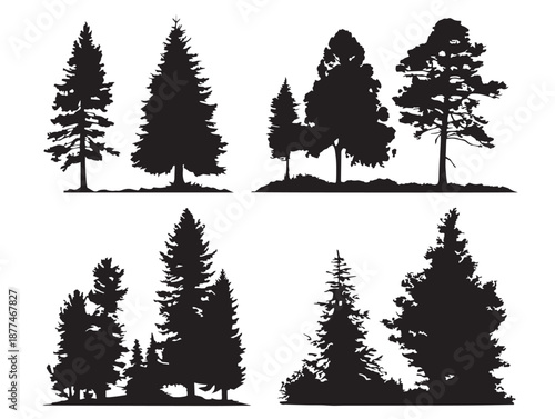 A gorgeous collection of four elegant solid black evergreen forest graphics