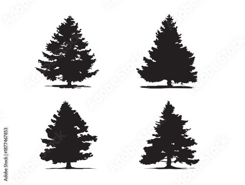 A stunning set of four gorgeous black Christmas tree vector illustrations