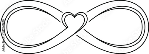 Simple black outline drawing representing the concept of eternal love and limitless affection connected by a central heart shape