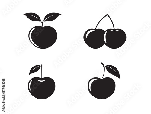 A nice set of four simple black plum fruit silhouette vector icons