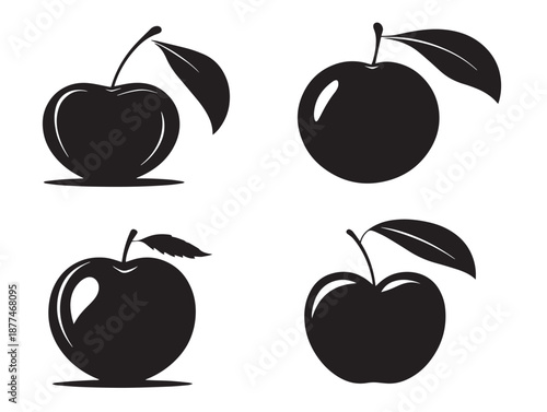 A stunning set of four gorgeous black juicy plum silhouette vector graphics
