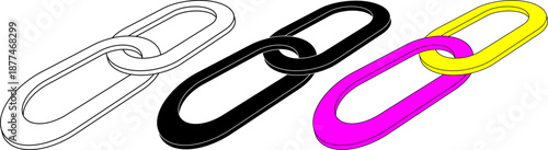 3D isometric chain link icons in black, white, and vibrant colors, symbolizing unity and connection