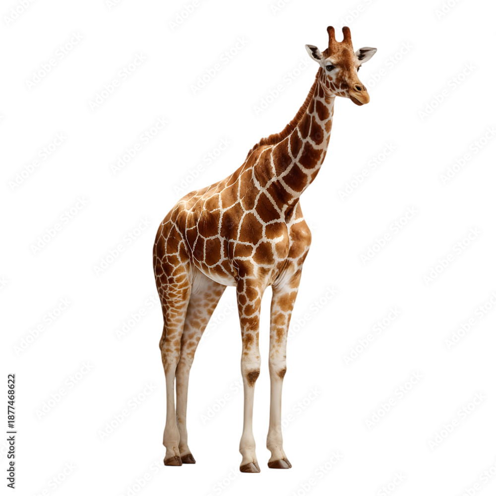 Fototapeta premium Majestic giraffe standing alone in dramatic black background